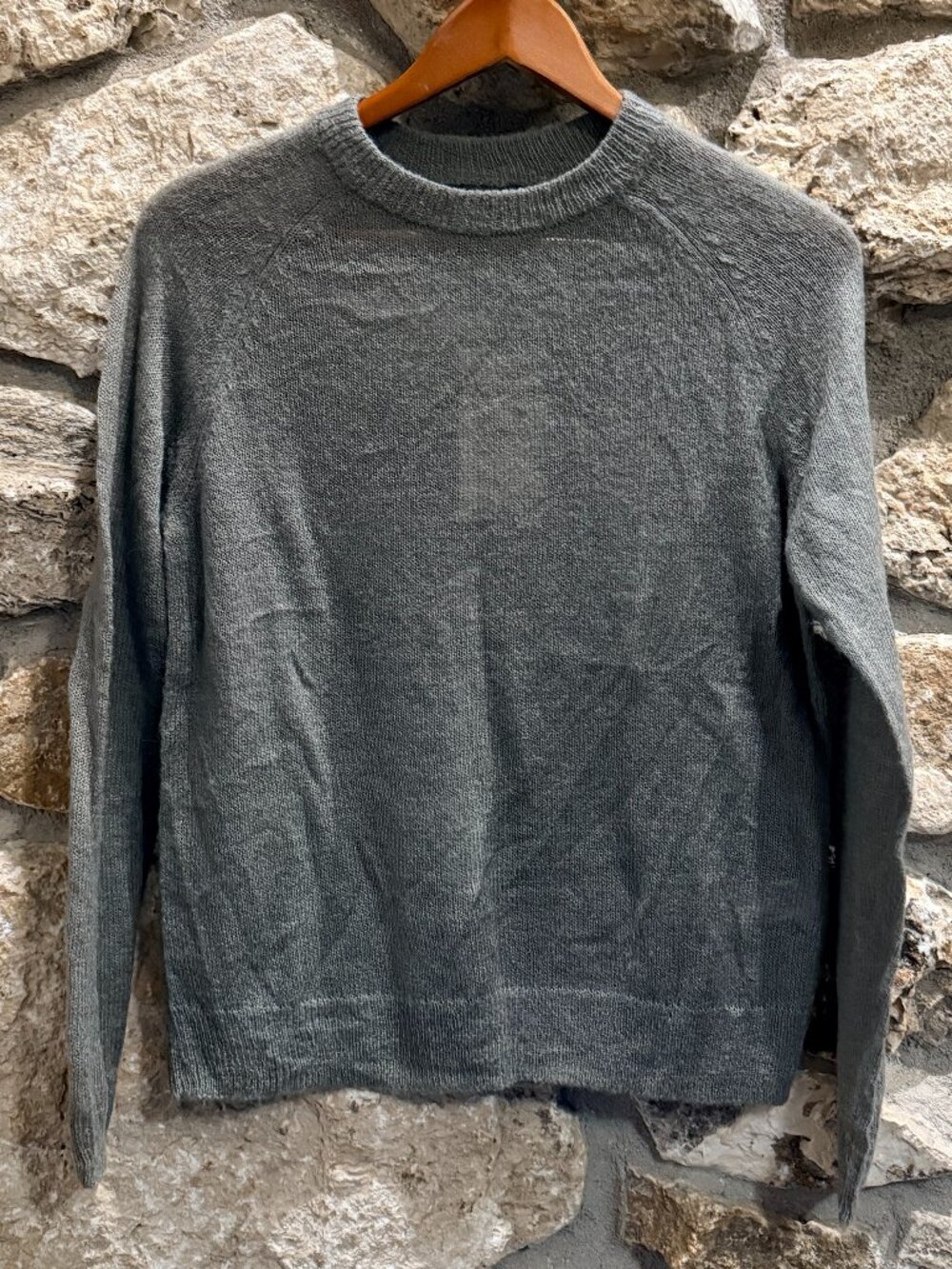 Women's Green Grey Crewneck Pullover Lightweight Airy Sweater Zara sz S NWT
